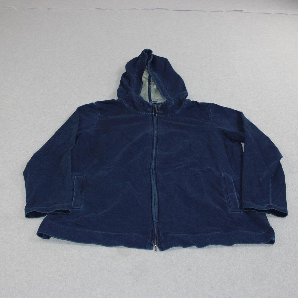 Pure Jill Hoodie Women Small Petite Blue Indigo Terry Full Zip Relaxed Lightweig